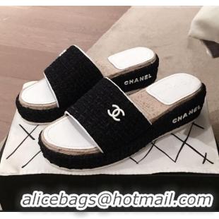 New Design Chanel Tweed Platform Mule Slide Sandals G62827 White 2020