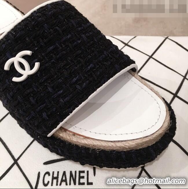 New Design Chanel Tweed Platform Mule Slide Sandals G62827 White 2020