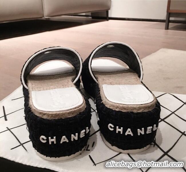 New Design Chanel Tweed Platform Mule Slide Sandals G62827 White 2020