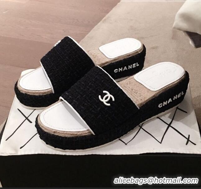 New Design Chanel Tweed Platform Mule Slide Sandals G62827 White 2020