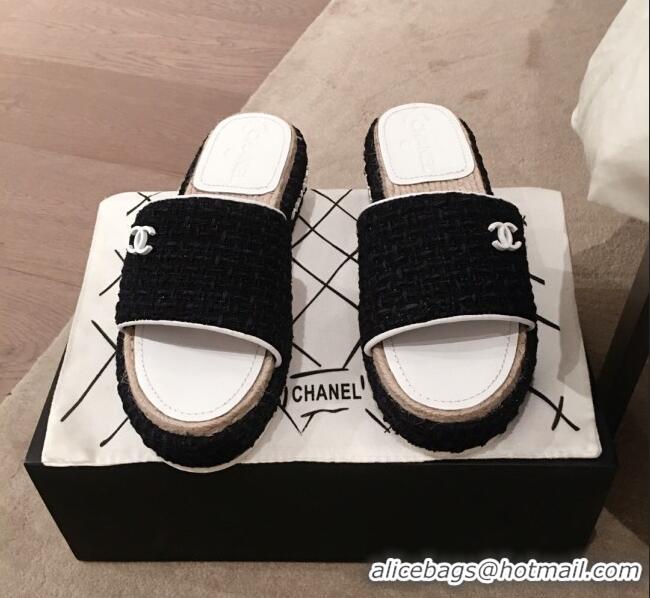 New Design Chanel Tweed Platform Mule Slide Sandals G62827 White 2020