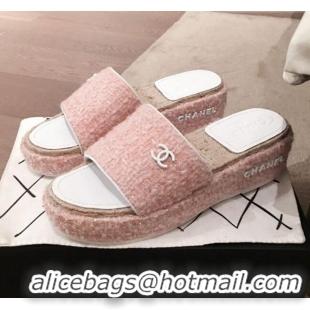 Fashion Chanel Tweed Platform Mule Slide Sandals G62827 Pink 2020