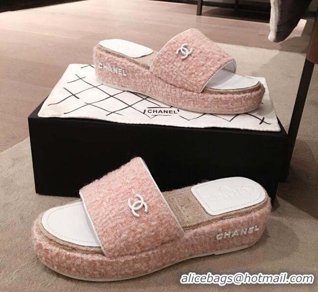 Fashion Chanel Tweed Platform Mule Slide Sandals G62827 Pink 2020