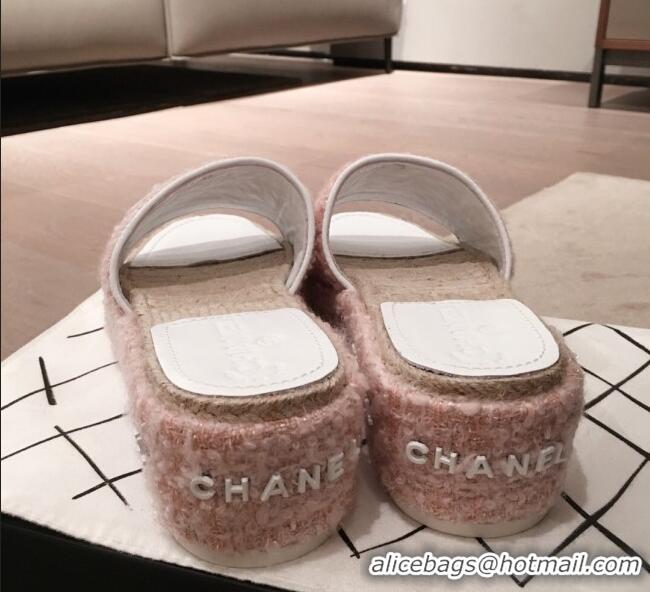 Fashion Chanel Tweed Platform Mule Slide Sandals G62827 Pink 2020