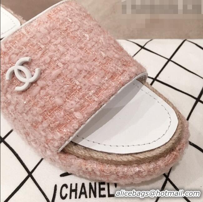 Fashion Chanel Tweed Platform Mule Slide Sandals G62827 Pink 2020