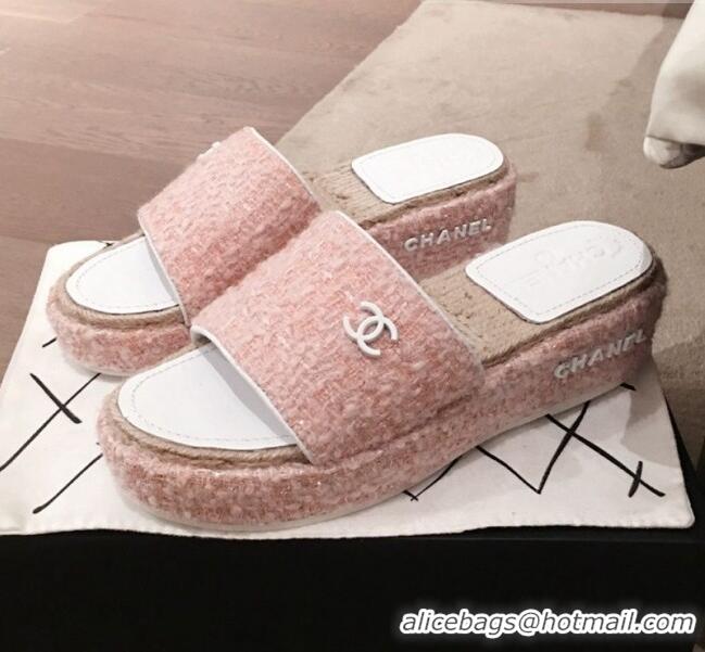 Fashion Chanel Tweed Platform Mule Slide Sandals G62827 Pink 2020