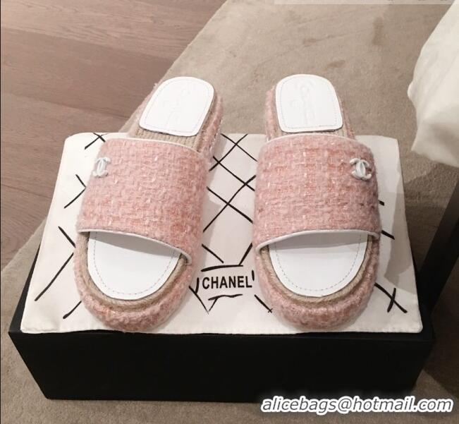 Fashion Chanel Tweed Platform Mule Slide Sandals G62827 Pink 2020