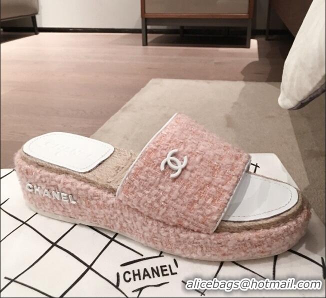 Fashion Chanel Tweed Platform Mule Slide Sandals G62827 Pink 2020