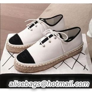 Spot Bulk Chanel Canvas Lace-Ups Espadrille Sneakers G36140 White 2020