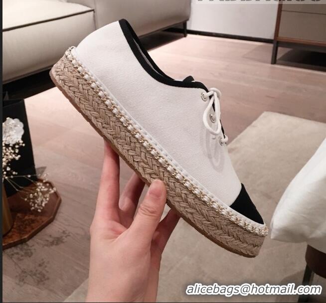 Spot Bulk Chanel Canvas Lace-Ups Espadrille Sneakers G36140 White 2020