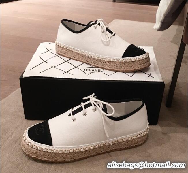 Spot Bulk Chanel Canvas Lace-Ups Espadrille Sneakers G36140 White 2020