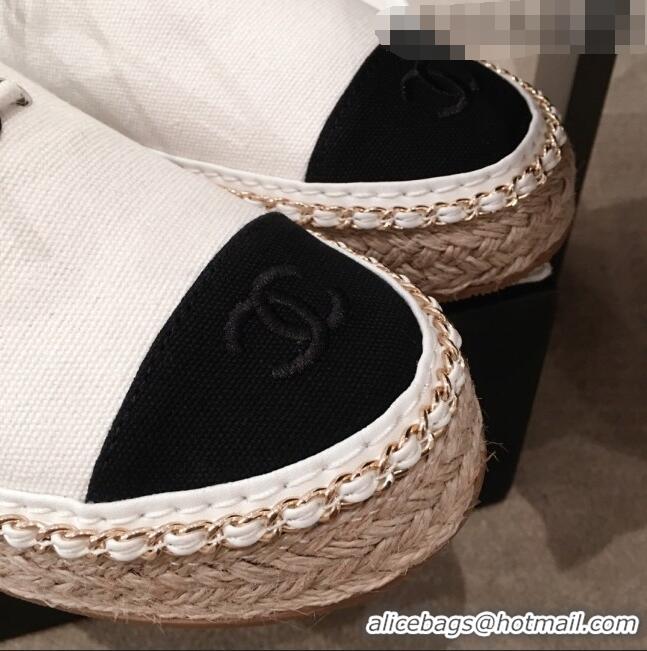 Spot Bulk Chanel Canvas Lace-Ups Espadrille Sneakers G36140 White 2020