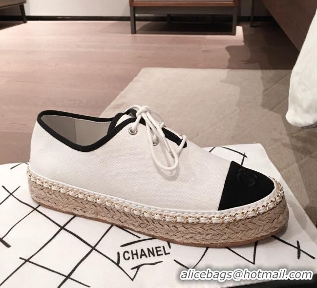 Spot Bulk Chanel Canvas Lace-Ups Espadrille Sneakers G36140 White 2020