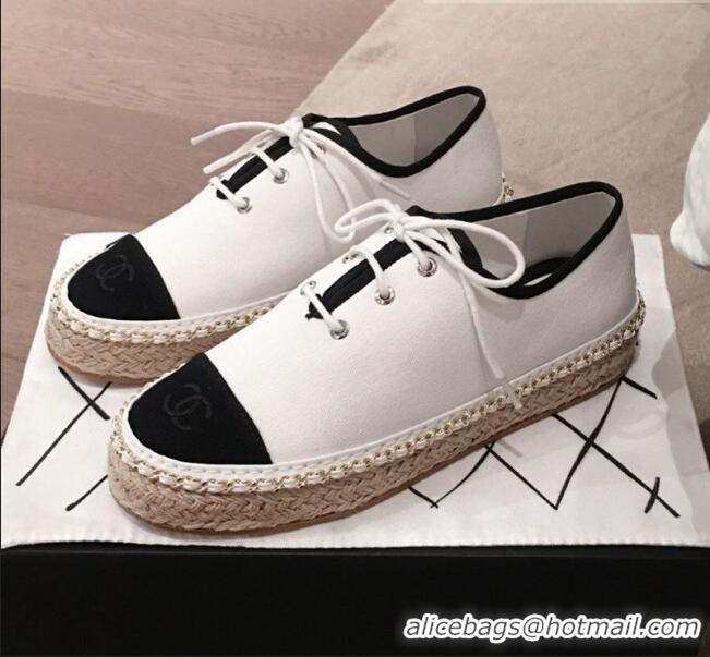 Spot Bulk Chanel Canvas Lace-Ups Espadrille Sneakers G36140 White 2020