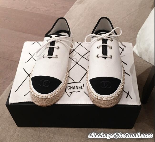 Spot Bulk Chanel Canvas Lace-Ups Espadrille Sneakers G36140 White 2020