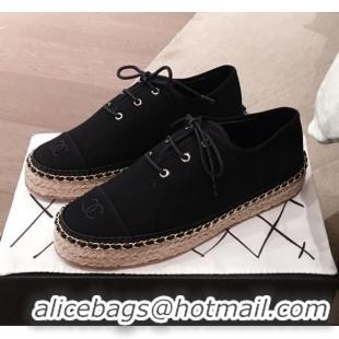 Top Quality Chanel Canvas Lace-Ups Espadrille Sneakers G36140 Black 2020