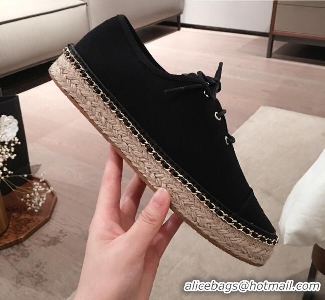 Top Quality Chanel Canvas Lace-Ups Espadrille Sneakers G36140 Black 2020