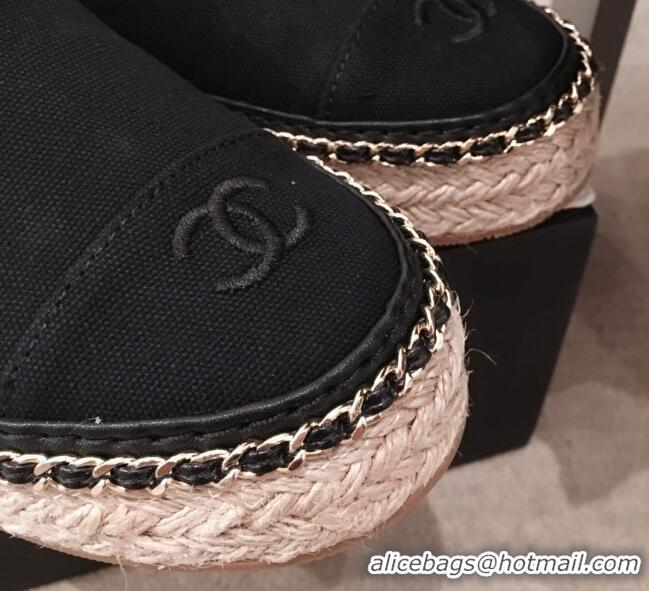 Top Quality Chanel Canvas Lace-Ups Espadrille Sneakers G36140 Black 2020