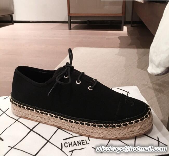 Top Quality Chanel Canvas Lace-Ups Espadrille Sneakers G36140 Black 2020