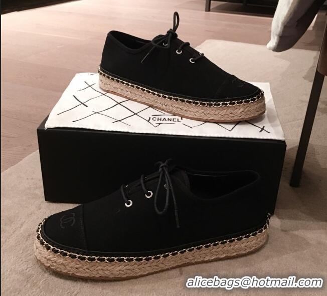 Top Quality Chanel Canvas Lace-Ups Espadrille Sneakers G36140 Black 2020