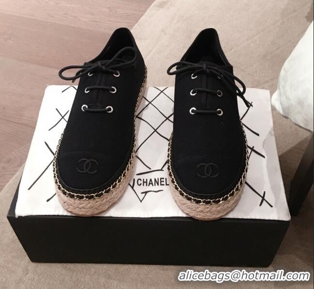 Top Quality Chanel Canvas Lace-Ups Espadrille Sneakers G36140 Black 2020