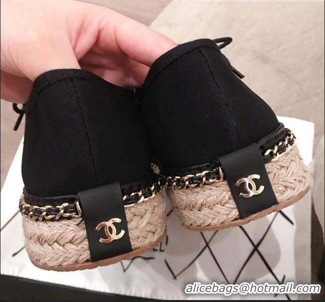 Top Quality Chanel Canvas Lace-Ups Espadrille Sneakers G36140 Black 2020