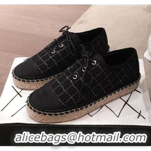 Modern Classic Chanel Check Tweed Lace-Ups Espadrille Sneakers G36140 Black 2020