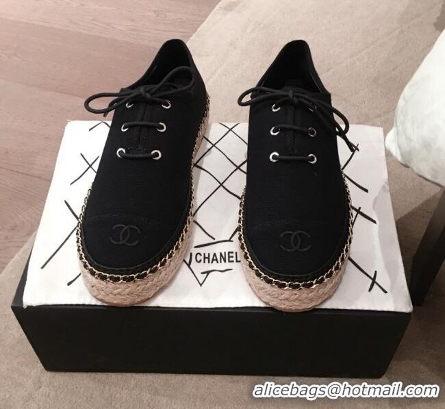 Modern Classic Chanel Check Tweed Lace-Ups Espadrille Sneakers G36140 Black 2020