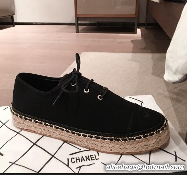 Modern Classic Chanel Check Tweed Lace-Ups Espadrille Sneakers G36140 Black 2020