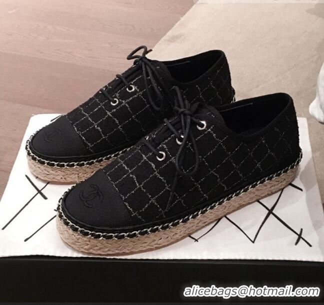 Modern Classic Chanel Check Tweed Lace-Ups Espadrille Sneakers G36140 Black 2020