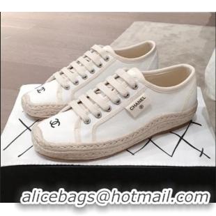 High Quality Chanel Vintage Canvas Label Espadrille Sneakers G62856 White 2020