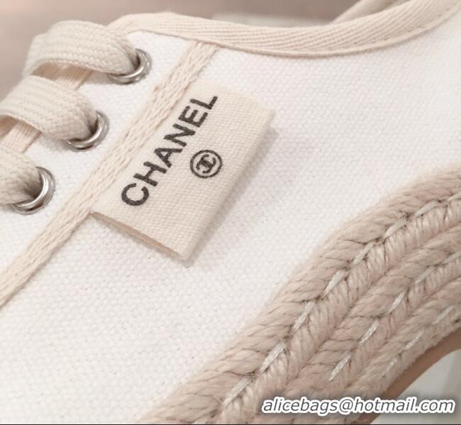 High Quality Chanel Vintage Canvas Label Espadrille Sneakers G62856 White 2020