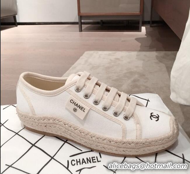 High Quality Chanel Vintage Canvas Label Espadrille Sneakers G62856 White 2020