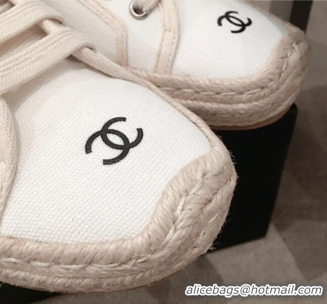 High Quality Chanel Vintage Canvas Label Espadrille Sneakers G62856 White 2020