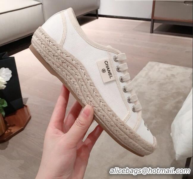 High Quality Chanel Vintage Canvas Label Espadrille Sneakers G62856 White 2020