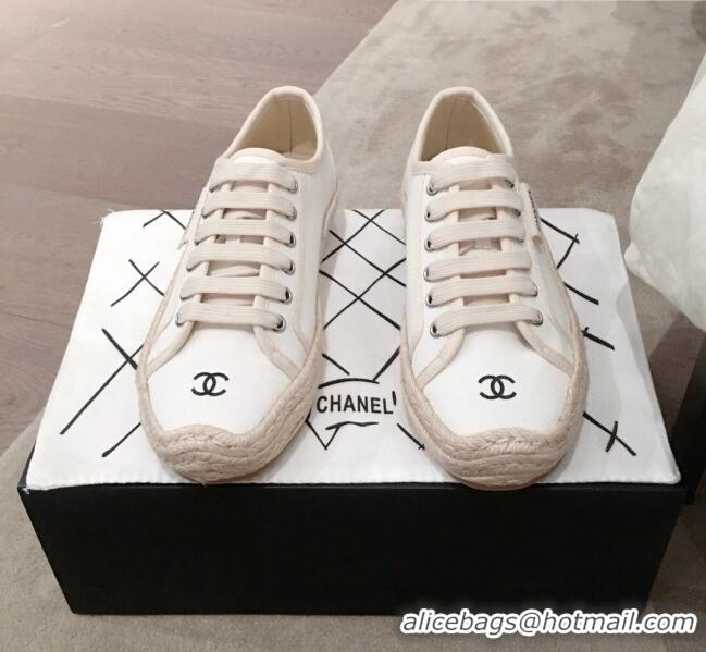 High Quality Chanel Vintage Canvas Label Espadrille Sneakers G62856 White 2020