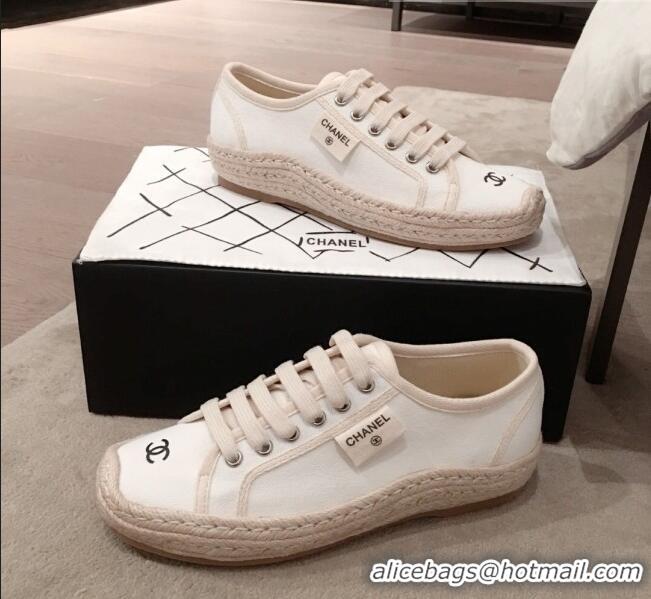 High Quality Chanel Vintage Canvas Label Espadrille Sneakers G62856 White 2020