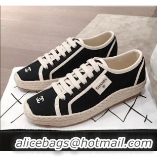 Buy Cheap Chanel Vintage Canvas Label Espadrille Sneakers G62856 Black 2020