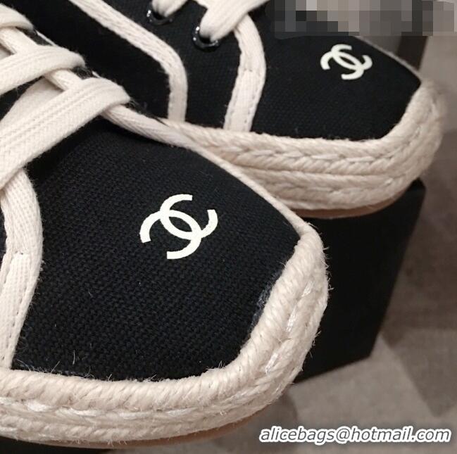 Buy Cheap Chanel Vintage Canvas Label Espadrille Sneakers G62856 Black 2020