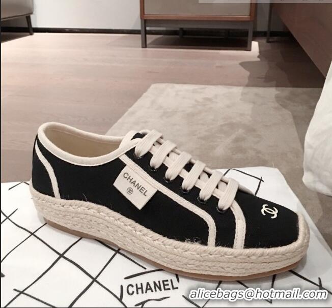 Buy Cheap Chanel Vintage Canvas Label Espadrille Sneakers G62856 Black 2020