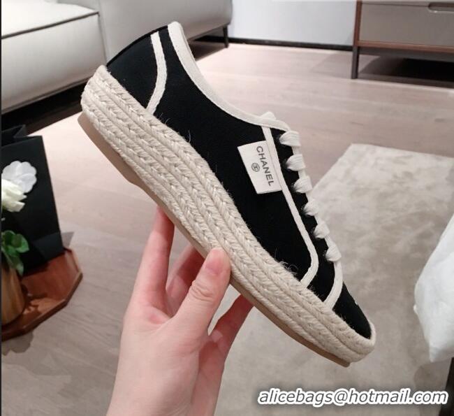 Buy Cheap Chanel Vintage Canvas Label Espadrille Sneakers G62856 Black 2020