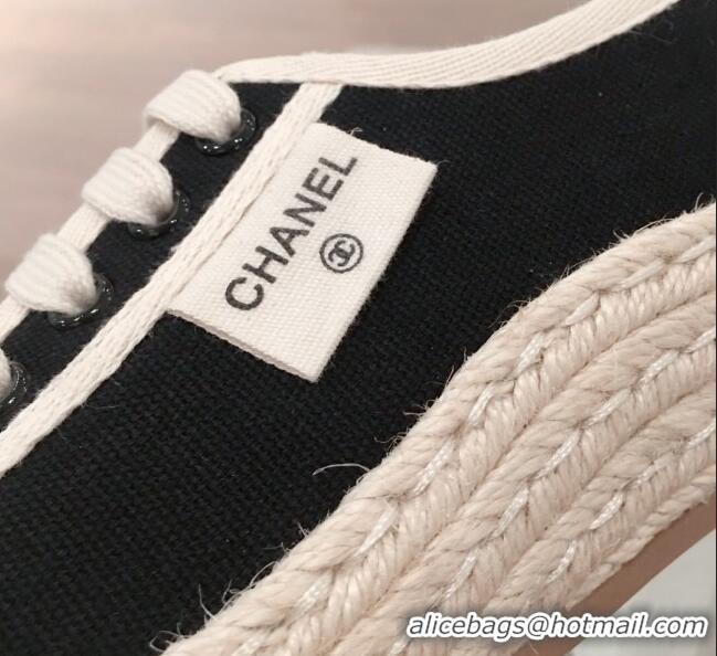 Buy Cheap Chanel Vintage Canvas Label Espadrille Sneakers G62856 Black 2020