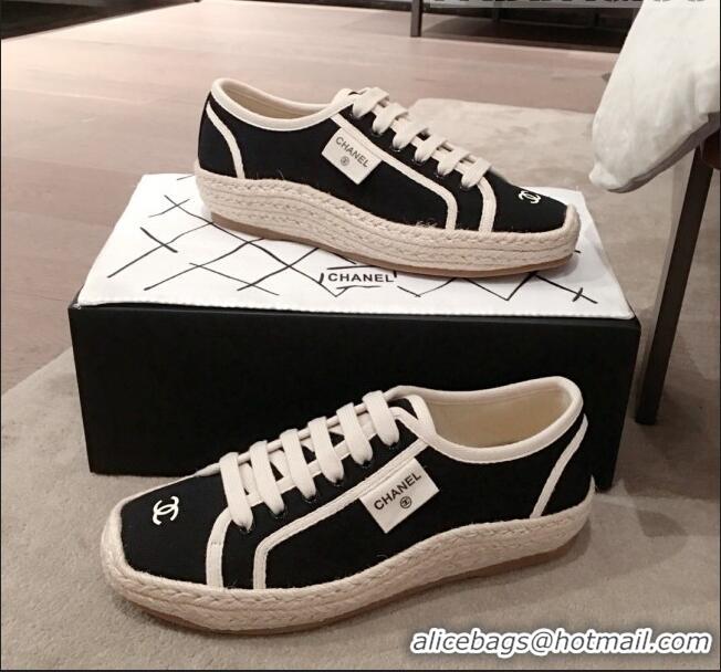 Buy Cheap Chanel Vintage Canvas Label Espadrille Sneakers G62856 Black 2020