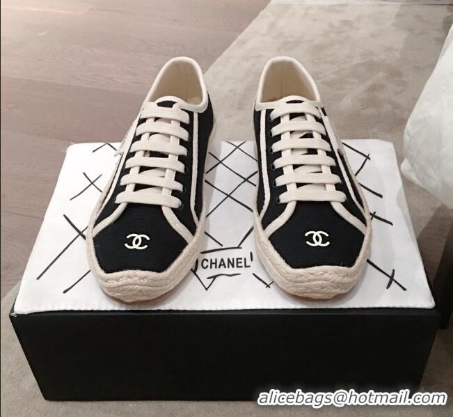 Buy Cheap Chanel Vintage Canvas Label Espadrille Sneakers G62856 Black 2020