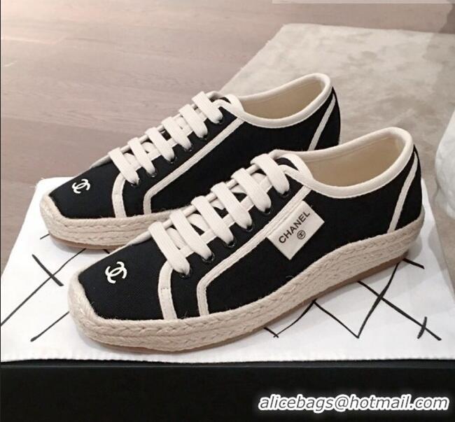 Buy Cheap Chanel Vintage Canvas Label Espadrille Sneakers G62856 Black 2020