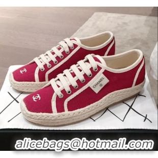 Inexpensive Chanel Vintage Canvas Label Espadrille Sneakers G62856 Red 2020