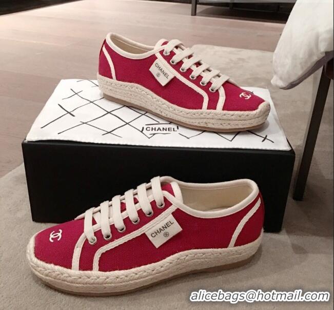 Inexpensive Chanel Vintage Canvas Label Espadrille Sneakers G62856 Red 2020