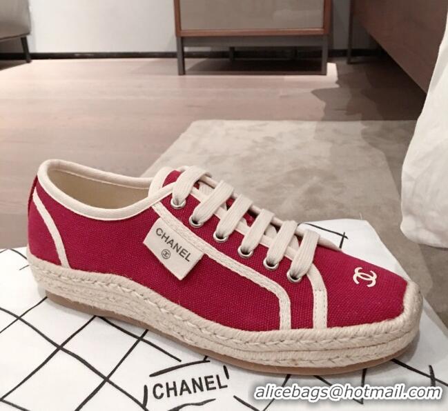 Inexpensive Chanel Vintage Canvas Label Espadrille Sneakers G62856 Red 2020