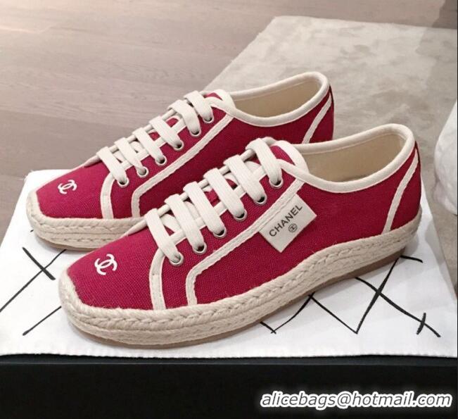 Inexpensive Chanel Vintage Canvas Label Espadrille Sneakers G62856 Red 2020