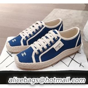 New Style Chanel Vintage Canvas Label Espadrille Sneakers G62856 Blue 2020